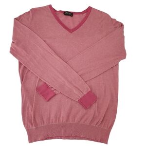 JOHN SMEDLEY Sea Island Cotton sweater V neck striped pink medium made in UK